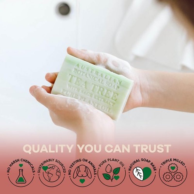 Australian Botanical Soap Essential Medley 4 Bar Variety Pack – Eucalyptus, Sandalwood, Lavender & Tea Tree, Triple Milled 6.6 oz Bars with Shea Butter