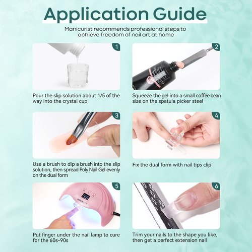 Modelones Slip Solution for Poly Gel, Anti-Stick Gel Nail Extension Complete Kit with Nail Forms Tips Clips Art Tool DIY at Home