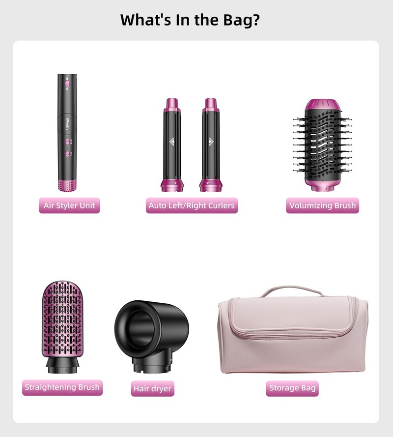 UPoetry 5 in 1 Hot Air Styler & Hair Dryer Brush, High-Speed Blow Dryer, 1300W Fast Drying Curling Without Heat Damage, Volumizing Straightening, Auto Wrap Curlers Includes Travel Storage Bag