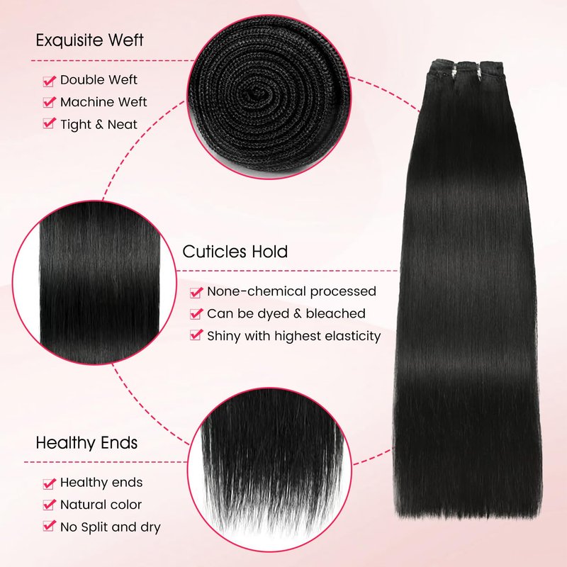 Yifute 16A Straight Bundles Human Hair with Closure 18 20 22 24+16 Inch, 100% Unprocessed Brazilian Virgin Human Hair, Weave 4 Bundles with Frontal 13x4 HD Lace Free Part for Women Natural Color