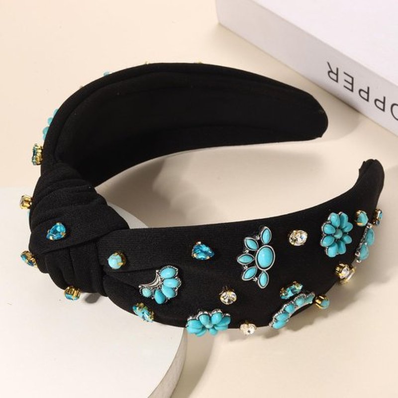 PHALIN Western Headbands for Women Jeweled Rhinestone Crystal Knotted Headbands Embellished Cowboy Boot Hat Cow Head Hairbands Turquoise Western Nashville Rodeo Music Concert Accessories (Style F)