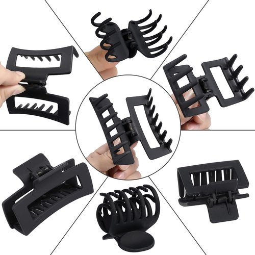CHANDAT 3 Style Hair Claw Clips 9 pcs Medium Claw Clips Hair Clips for Women Rectangle Claw for Thick Hair Square Hair Clips for Thin Hair Accessories for Women (Black)