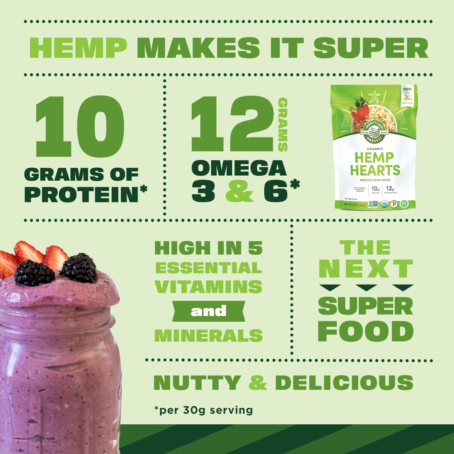 Manitoba Harvest Organic Hemp Hearts, 12oz, 10g Plant Based Protein and 12g Omega 3 & 6 per Srv, Smoothies, yogurt & salad, Non-GMO, Vegan, Keto, Paleo, Gluten Free