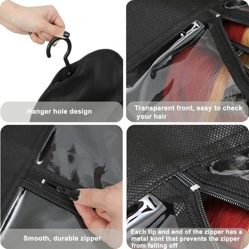 AIFIHIYI Hair Extension Holder 3Pcs Wig Storage Bags with Hanger, Wig Holder Wig Storage for Multiple Wigs, Breathable Dust-proof Extra Long Wig Bags for Hair Extensions & Accessories (Hot Pink)