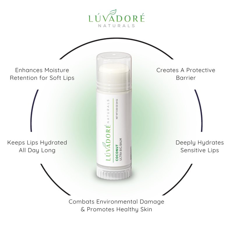 Ultra Big Lip Balm Stick Coconut– Natural Waterproof Lip Moisturizer for Dry, Chapped Lips – Nourishing and Hydrating Formula – Enriched with Coconut Oil, Beeswax, Shea Butter