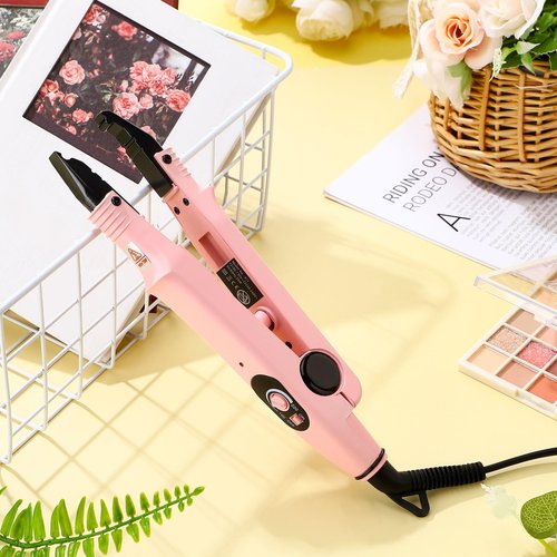 Lanties Hair Extensions Iron Fusion Keratin Hair Extensions Heat Tool Heat Connector Wand with Fusion Glue Protector Template Hair Clip Finger Protector 2 Bag Keratin Glue Granule Bead(Light Pink)