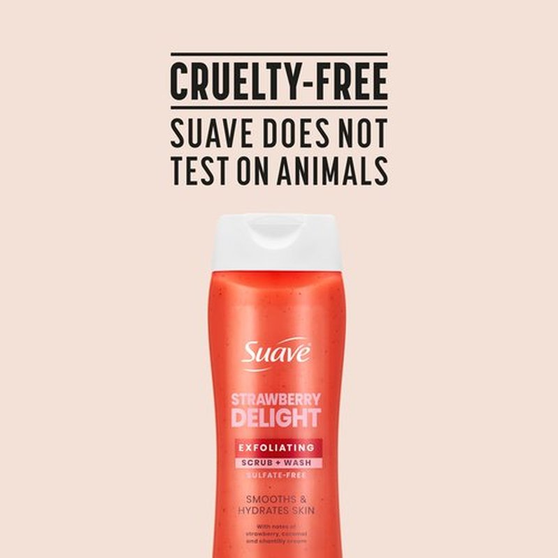 Suave Strawberry Delight Exfoliating Body Wash & Scrub with Glycerin & Vitamin E, Sulfate-Free Hydrating Cleanser for Soft, Smooth Skin, 18 FL OZ Pack of 6
