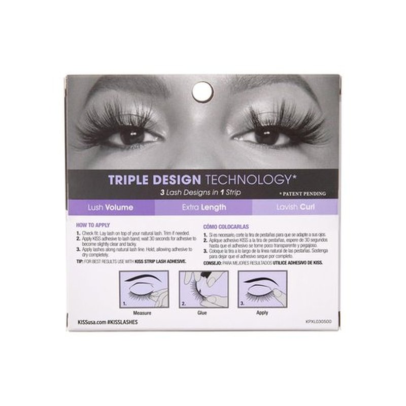 KISS Lash Couture Triple Push Up XL Collection False Eyelashes, 3D Volume in Extra Long Length with Triple Design Technology, Cruelty-Free and Reusable, Style 'Slip', 1 Pair Fake Eyelashes (Pack of 3)