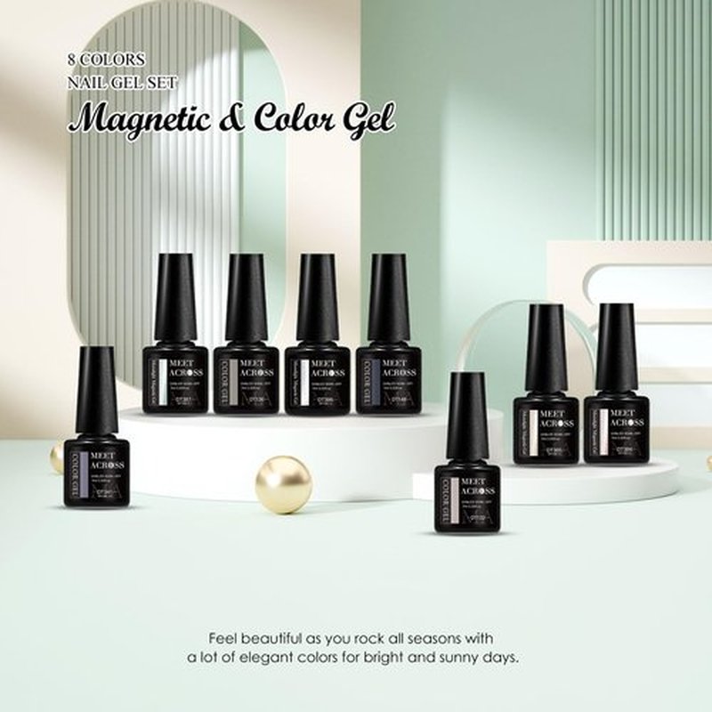 MEET ACROSS 8pcs Gel Nail Polish Set, Soak off UV LED Lamp Gel Nail Polish Cat Eye Set Home Gel Manicure Kit 7ml (Cat Eye + color Gel-3)