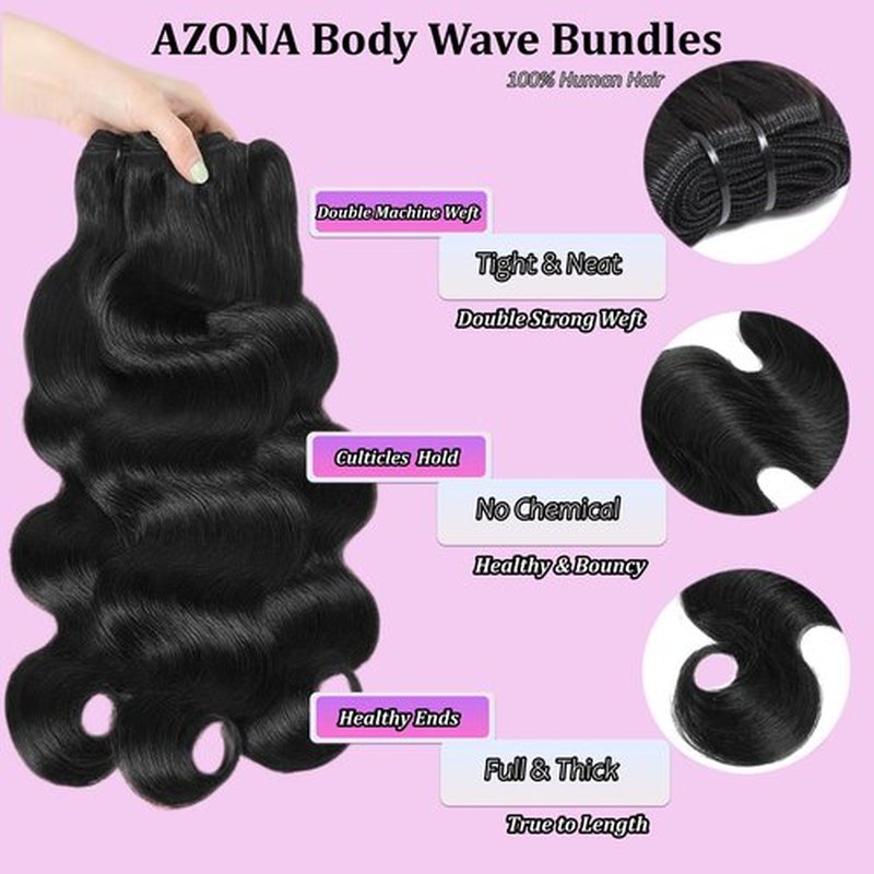 AZONA 16A Real Raw Bundles Body Wave Human Hair,No Tangle No Shedding Body Wave Bundles Human Hair,Triple Lifespan Over Regular Virgin Hair Bundle,Silky And Soft 24 Inch