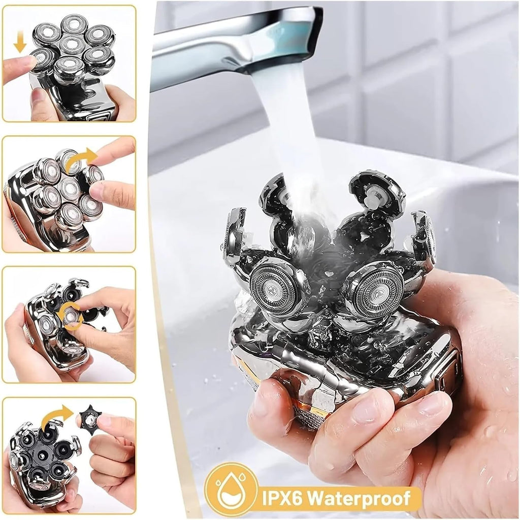 Head Shaver for Bald Men, 5-in-1 Electric Shaving & Grooming Kit, 7D Magnetic Rotary Electric Razor, Waterproof for Wet & Dry Use, USB-C Charging, LED Display Rechargeable Head & Body Hair Shaver
