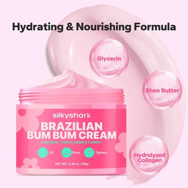 SilkyShark Bum Bum Cream (150ml / 5.07 fl oz), Moisturizing Body Cream with Collagen, Caffeine & Botanical Extracts, Bumbum Cream for Smoother-Looking Skin & All Skin Types