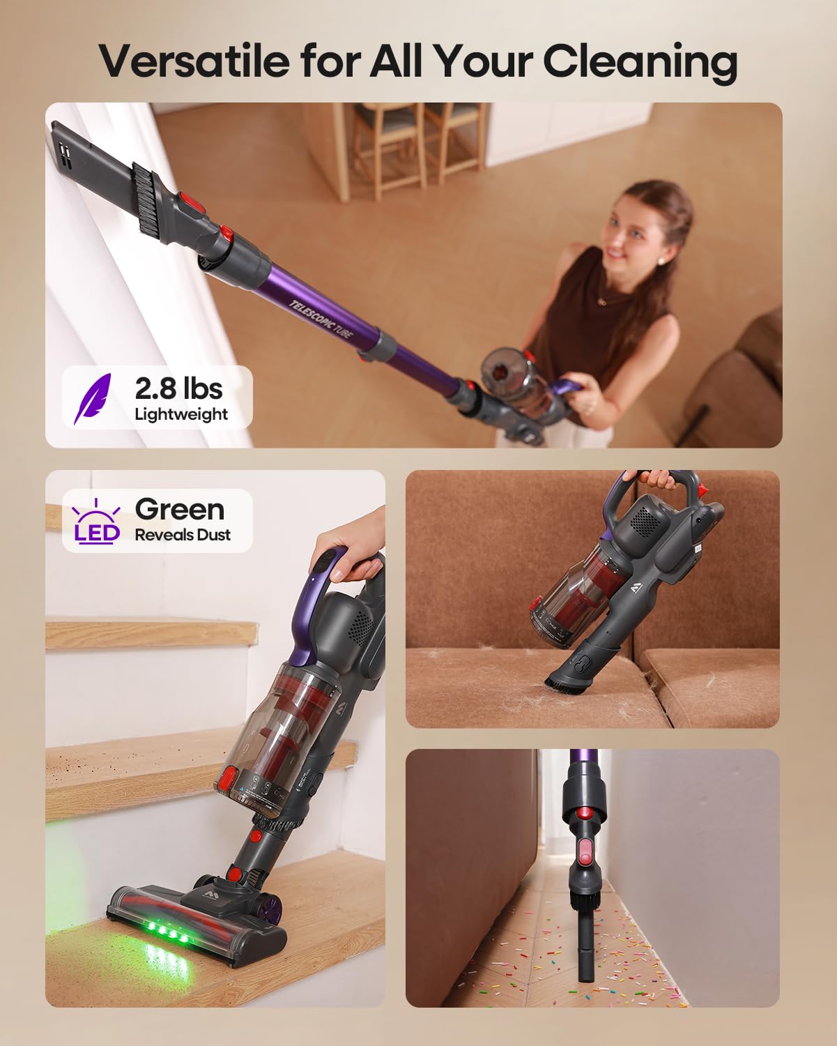 AlloyMove Cordless Vacuum Cleaner 45KPA/60MINS Stick Vacuum Cleaner for Home Use. Can be Used Upright. Rechargeable. Can be wall-Mounted. Suitable for Floors and Carpets.