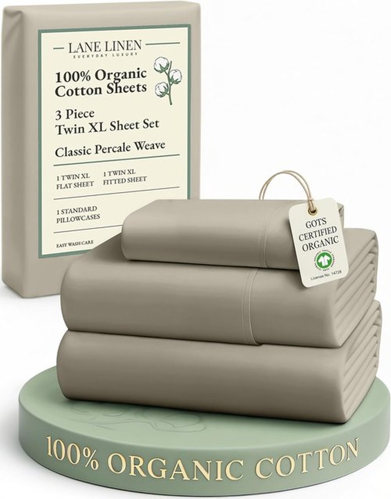 LANE LINEN 100% Organic Cotton Twin Sheets - Soft, Comfy, Temperature Regulating, Luxury Hotel Quality - Silver