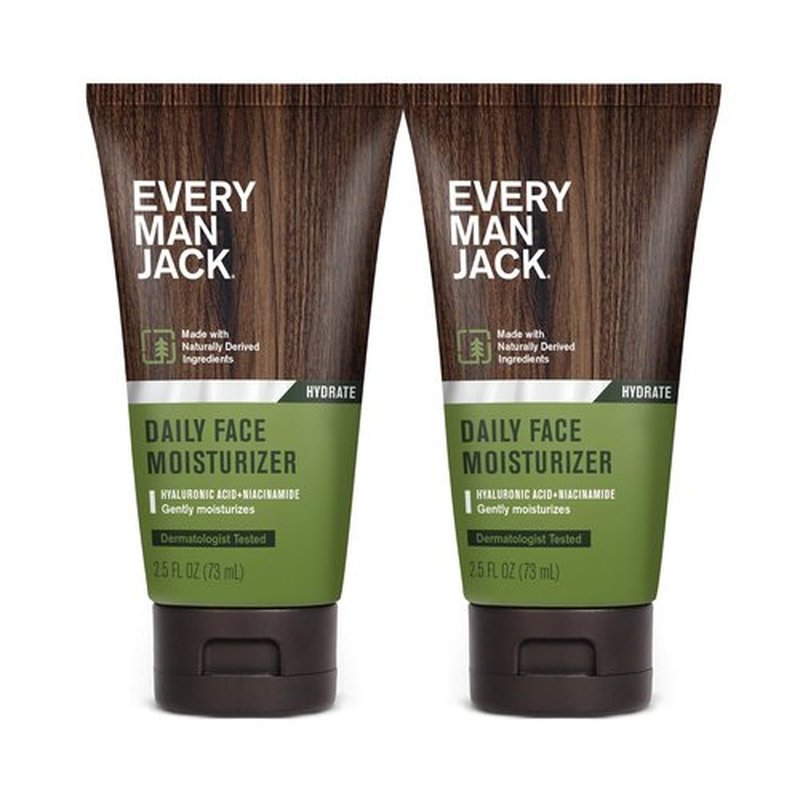 Every Man Jack Daily Face Lotion - Deeply Moisturizing Formula with Hyaluronic Acid & Aloe Vera | 2.5 oz (2 Pack)