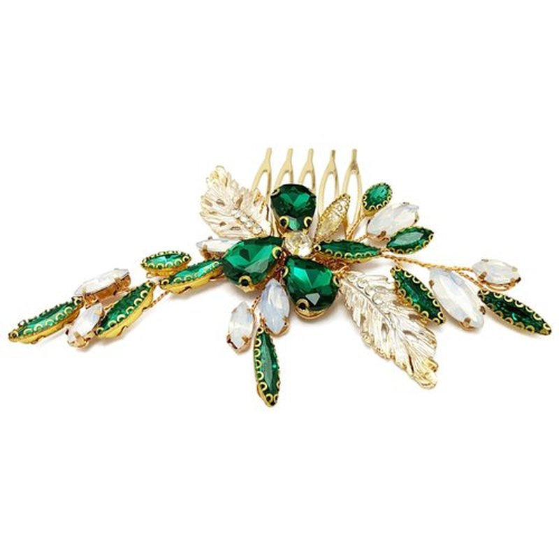 BETITETO Green Bridal Side Comb Crystal Leaf Wedding Small Hair Piece Accessories for Women Girls Party (Emerald Green)
