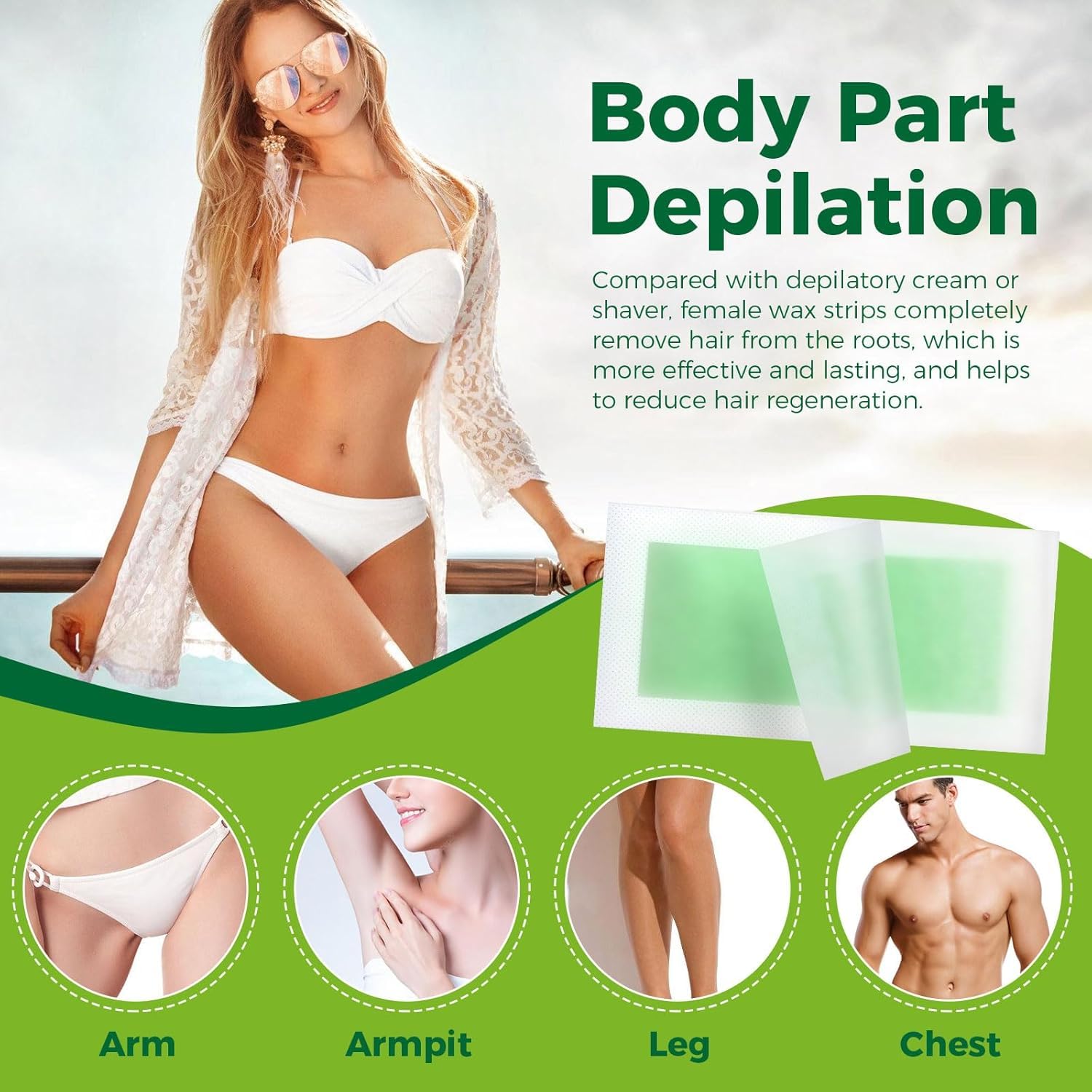 Evervines Body Wax Strips for Hair Removal: 60 Strips (40 Large, 20 Small) & 5 Oil Wipes – Gentle & Fast for Body & Face – Ideal for women& Men Home & Travel
