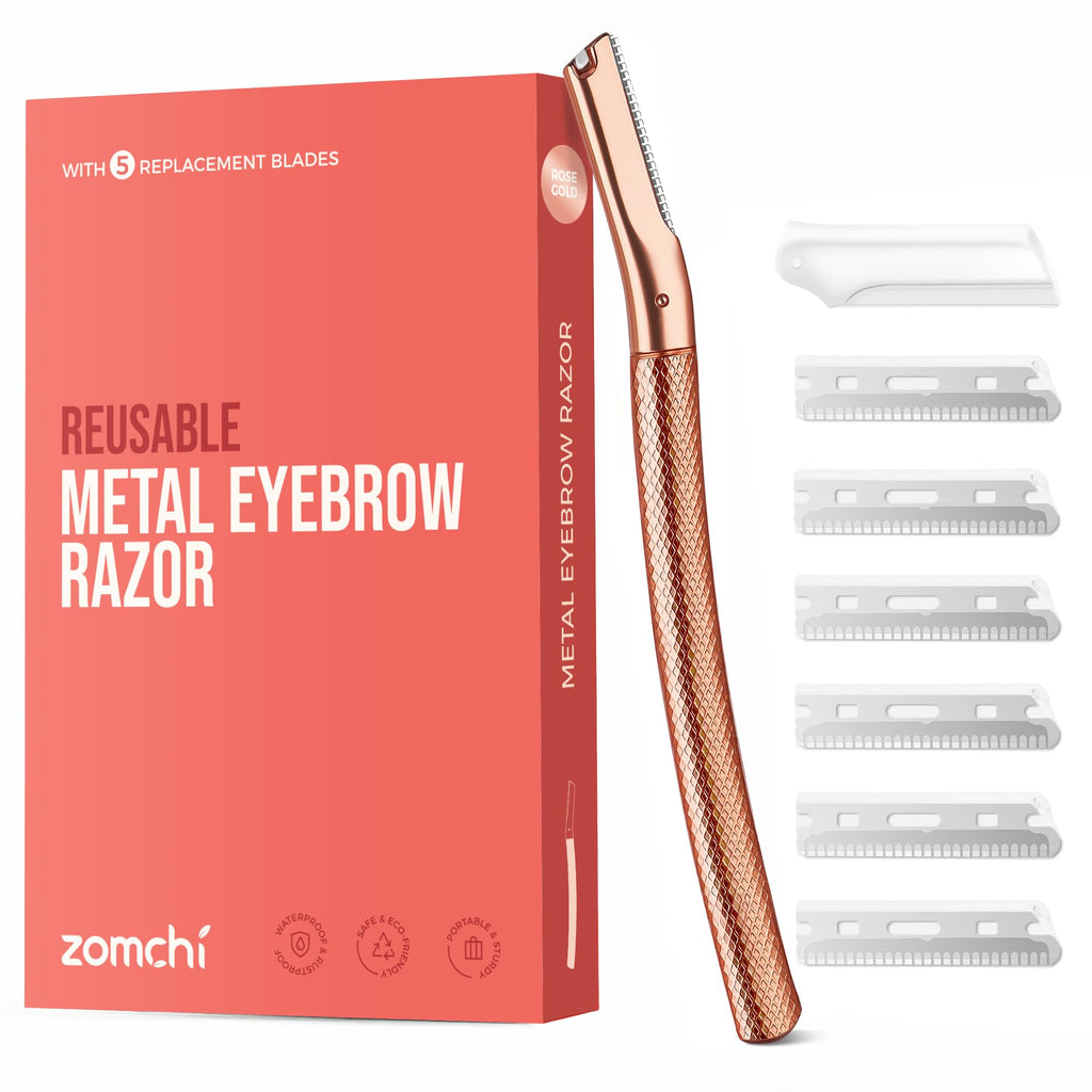 ZOMCHI Eyebrow Razor, Face Razors for Women&Men, Eyebrow Trimmer Shaper with Precision Cover,Facial Shaver with 6 Blades (Rose Gold)