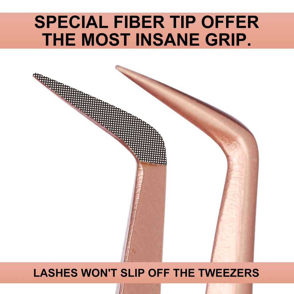 Fiber Tip Lash Tweezers For Eyelash Extension 4 Pcs Tweezers Professional Artist Tech Work Kit Tools,Best Volume Eyelash Lashes Extensions Precision Supplies Volume Boot 90 45 Degree(Gold)