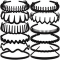 TOBATOBA 12Pcs Black Headbands for Women with Teeth Plastic Head Bands for Women's Hair Non Slip Comb Skinny Zig Zag Headbands Fashion Hair Accessories for Women Men Teen Girls