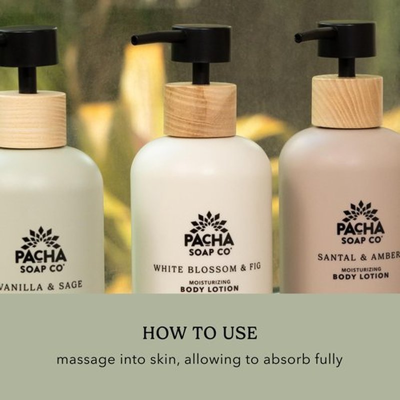 Pacha Soap Co. Body Wash & Lotion Set - White Blossom & Fig Scent, Hydrating & Moisturizing Formula with Clean Ingredients and Essential Oils, Paraben and Dye-Free, Made in USA, 2-Pack, 16 fl oz Each