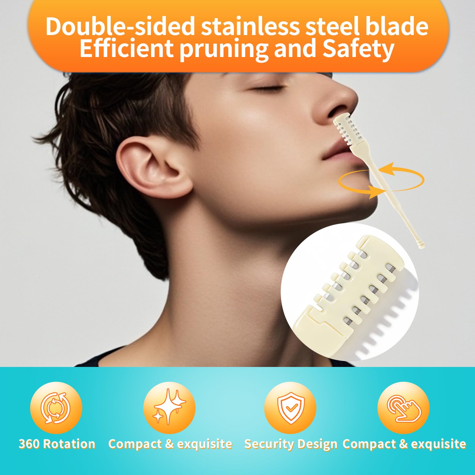 Haipeiyl 12 PCS 360°Manual Nose Hair Trimmer, Dual-Blade Manual Trimmer for Women Men Double Sided Nose Hairs Remover Tool (Beige)