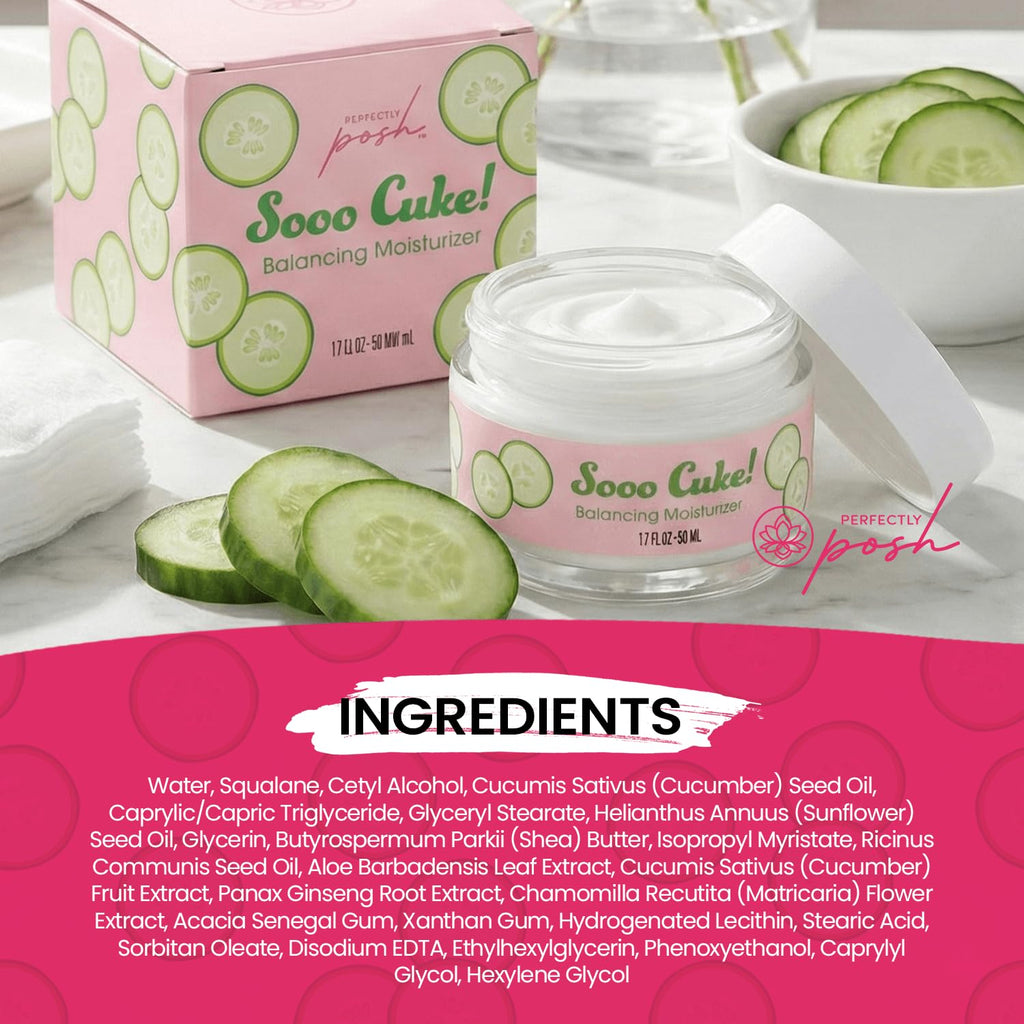 Perfectly Posh - Sooo Cuke! Balancing Moisturizer - Lightweight Face Moisturizer with Cucumber, Squalane, and Aloe for Soothing Skin - 50ml