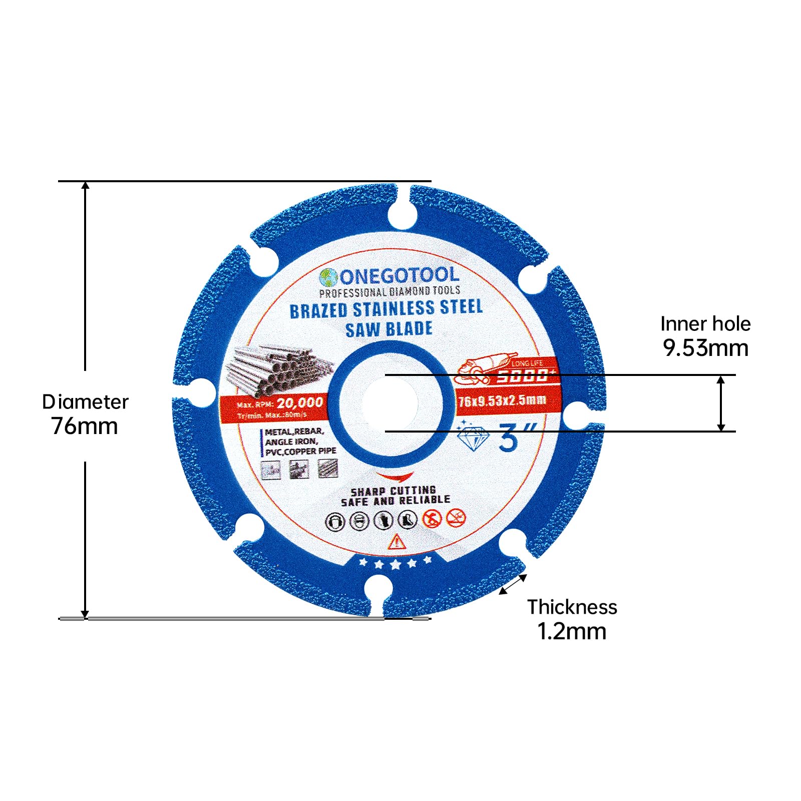 ONEGOTOOL 3 inch Diamond Cutting Wheels for Angle Grinder Discs Metal Saw Blades Applied to Stainless Steel Iron Tile Marble 3/8" Arbor -3 Pack