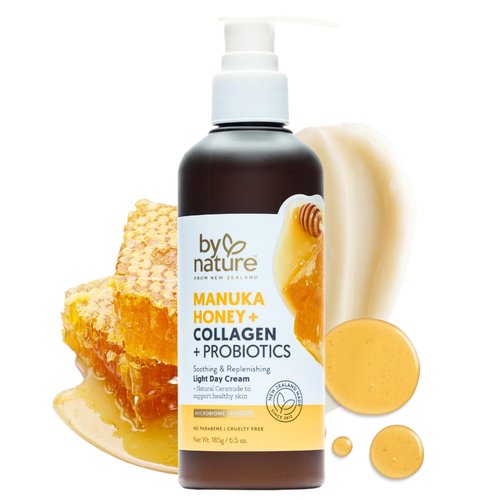 By Nature Manuka Honey + Collagen + Probiotics Day Cream - Nourishing Formula to Soothen your Skin - Skincare from New Zealand - 6.5 oz