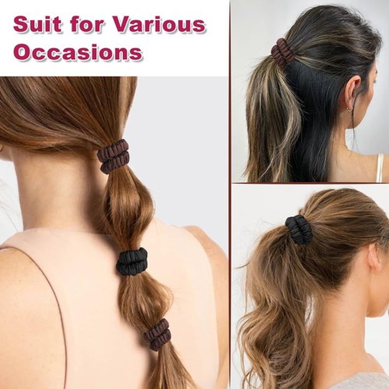 8Pcs Mulberry Silk Scrunchies Set, Silk Hair Ties Elastic for Women, Skinny Scrunchies Reduces Breakage for All Hair Types Srevela (4*Black, 4*Brown)