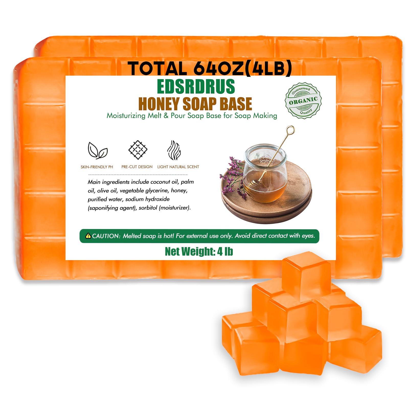 EDSRDRUS 4lb Scent Soap Base DIY Handmade with Honey & Coconut Oil, Moisturizing Melt and Pour Soap Base