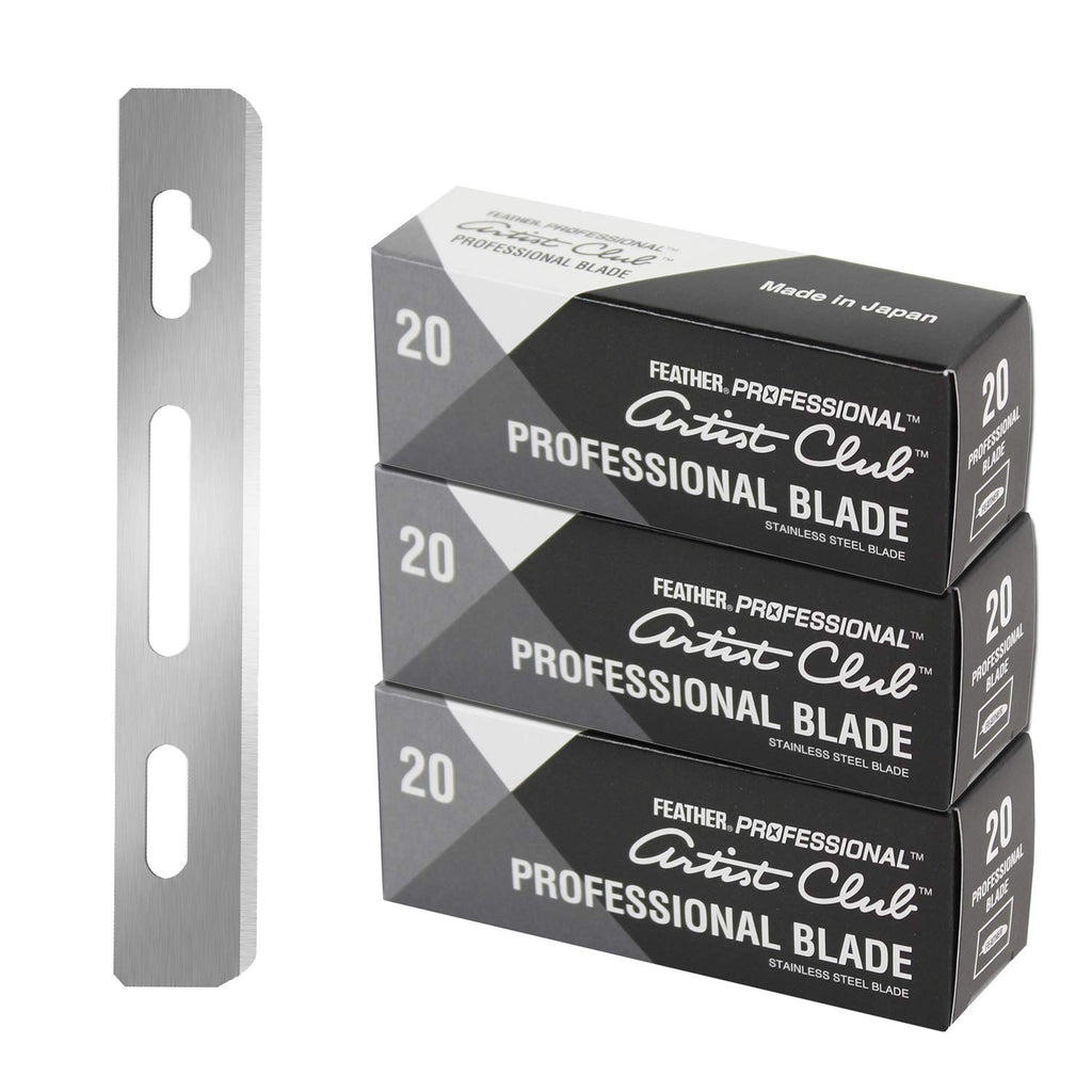 Feather Artist Club Professional Razor Blades - Single Straight Edge Replacement Blades for Full-Face Shaving, Beard Edging & Line-Ups - For Barbers & Men's Grooming - Made in Japan (3 Packs of 20)