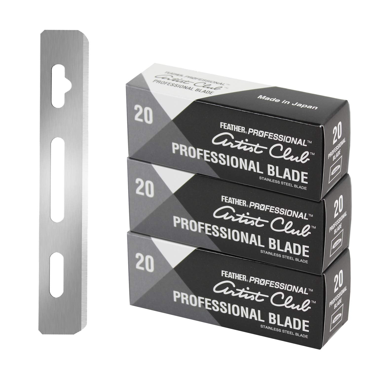 Feather Artist Club Professional Razor Blades - Single Straight Edge Replacement Blades for Full-Face Shaving, Beard Edging & Line-Ups - For Barbers & Men's Grooming - Made in Japan (3 Packs of 20)