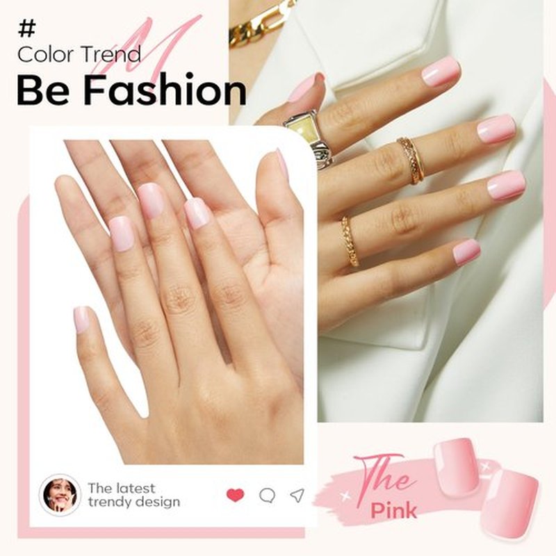 Modelones Pink Press-On Nails - Reusable Short Square Fake Nails Kit with Glue & Mini File | 32 Pcs, 16 Sizes