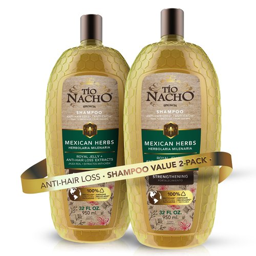 Tío Nacho Mexican Herbs Anti-Hair Loss Shampoo with Royal Jelly and Rosemary Extract, Strengthening Herbal Shampoo for Men and Women, Nourishing Formula, Healthier Hair, 32 fl oz (Pack of 2)