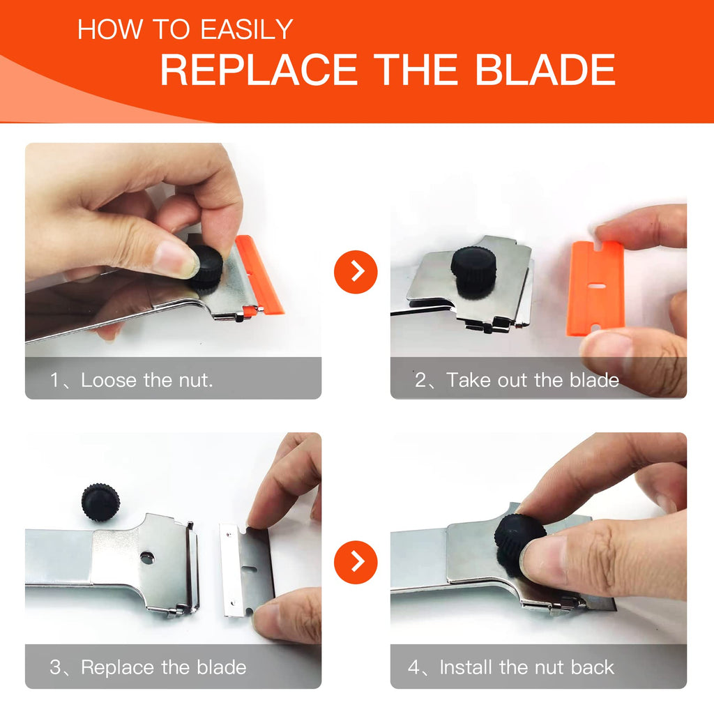 DEKEones Razor Blade Scraper, Long Handled Scraper Tool with 10 Extra Replacement Blades, Razor Scraper Remover for Cleaning Sticker, Paint, Caulk from Window, Car, Glass, Windshield, Stove