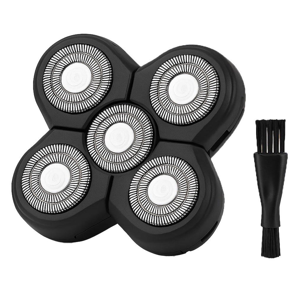 5-Head Replacement Blades for Men's Electric Head Shavers, Universal Snap-on Rotary Razor Refills, Professional Bald Head Grooming Blade with Cleaning Brush, Waterproof & Floating Design (1 Pack)