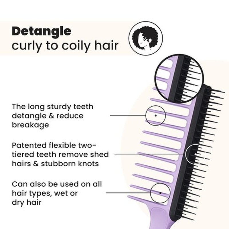 Tangle Teezer Wide Tooth Comb - Double-Sided Detangling Tool for Curly Hair | Wet & Dry Use, Lilac