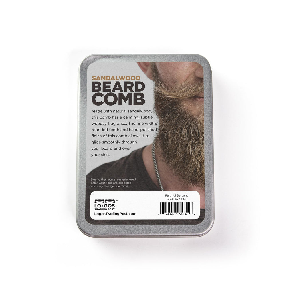 Wooden Beard Comb For Men - Psalm 25:9, Faithful Servant - Sandalwood Smooth Gliding Pocket Beard Comb w/Engraved Bible Verse, Beard & Mustache Folding Comb For Men As Gifts For Christian Men
