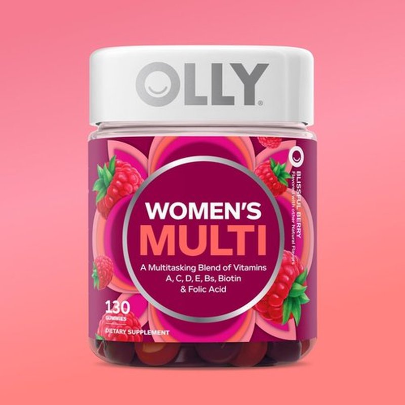 OLLY Women's Daily Multivitamin Gummies - Berry Flavor, Chewable Vitamins A, D, C, E & Biotin | 130 Count