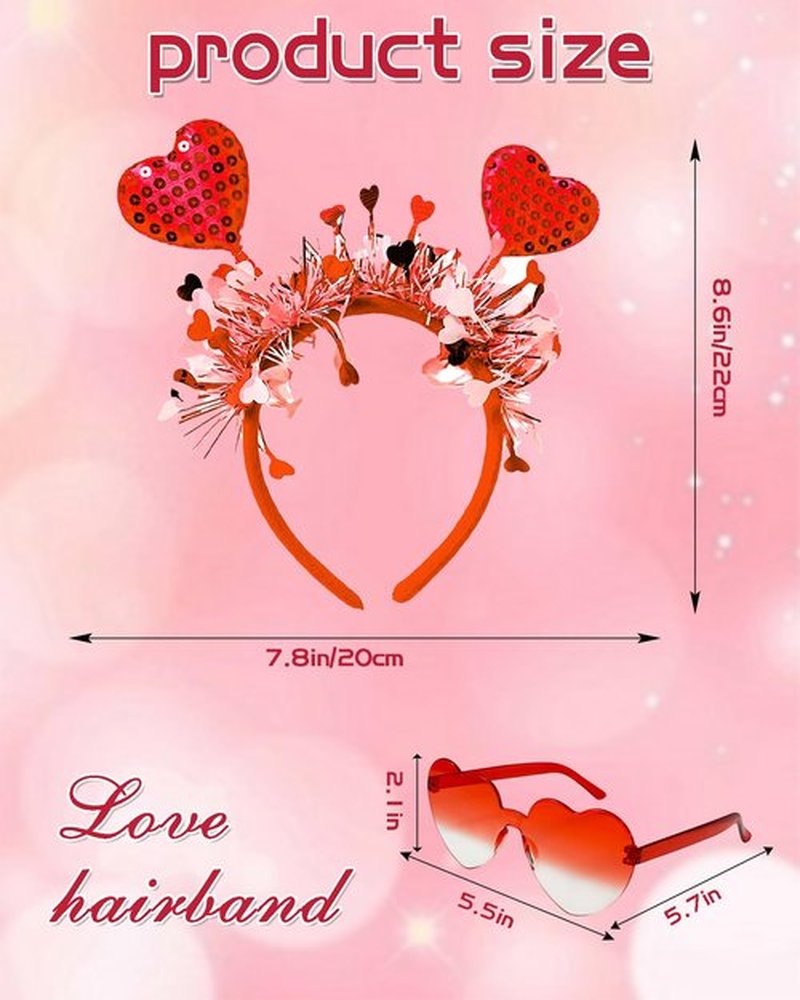 Dolkoic Valentines Heart Headband and Heart Sunglasses for Valentine's Day Halloween Party Accessoires