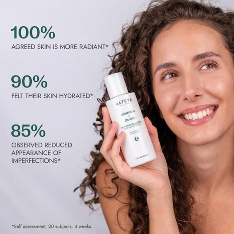 Alteya Organics Glycolic Exfoliating Rose Water Toner (Vitamin C Plus 3% AHA) - 4 Fl Oz/120mL