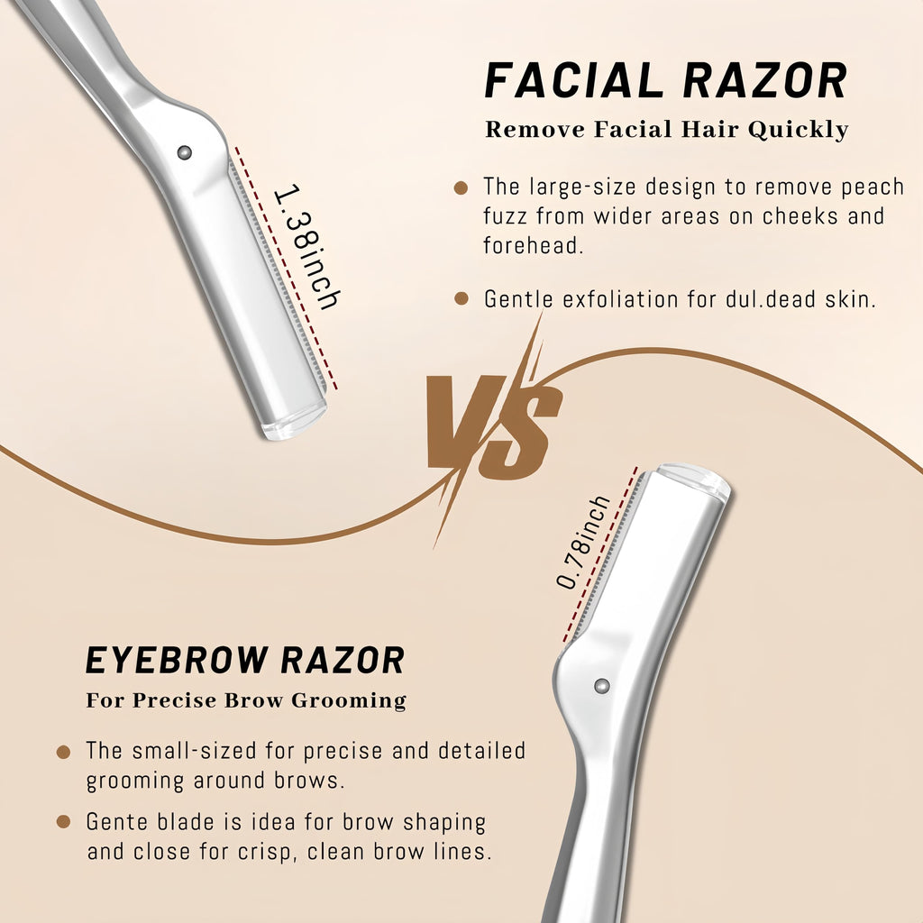 LuottsCare Stainless Steel Eyebrow Razor - Face Razors with Travel Cover & 10 Refill Blades, Eyebrow Brush - Help Exfoliate and Smooth Skin for Eyebrow, Leg, BIKINI, Facial, Beard Remove - L