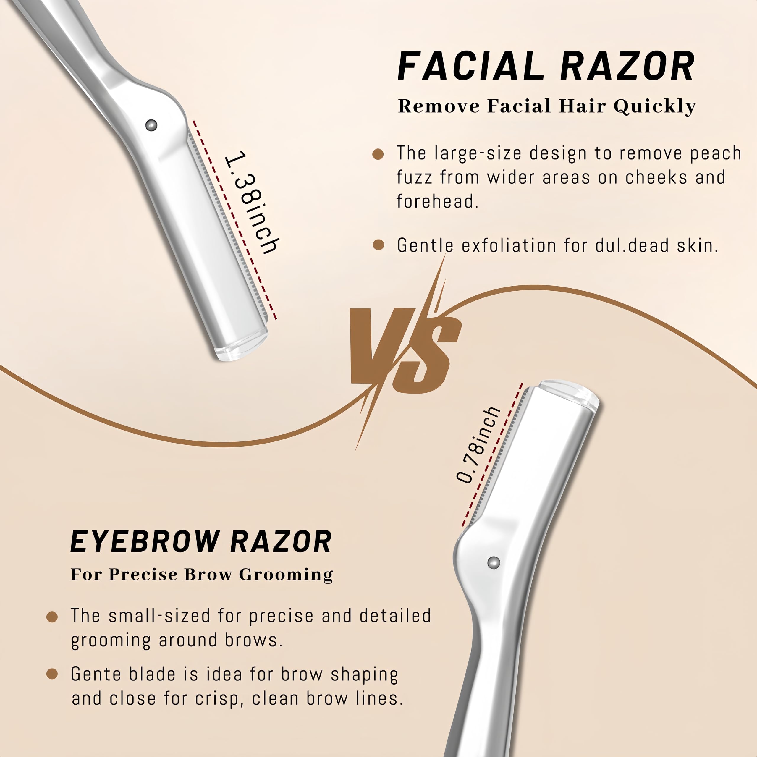 LuottsCare Stainless Steel Eyebrow Razor - Face Razors with Travel Cover & 10 Refill Blades, Eyebrow Brush - Help Exfoliate and Smooth Skin for Eyebrow, Leg, BIKINI, Facial, Beard Remove - L