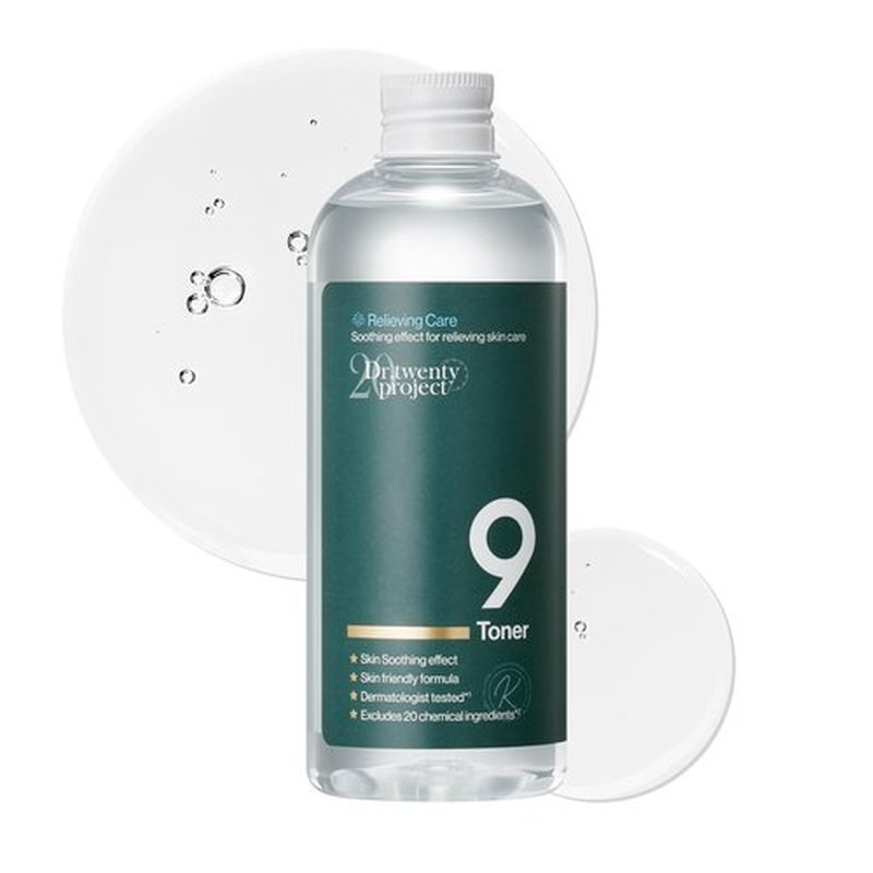 Dr.twentyproject 9 Toner - Soothing, Moisturizing, Sebum Control with Mugwort Extract for Sensitive, Dry, Oily Skin – Reduces Redness, Whiteheads, Blackheads - Korean Skin Care (300ml / 10.14 fl.oz)