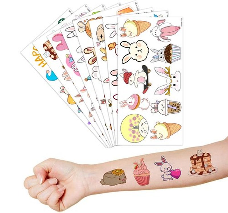 Bunny Temporary Tattoos 8 Sheets 85PCS Rabbit Bunny Party Decorations Favors Supplies Easter Bunny Theme Birthday Cute Tattoo Stickers Christmas Gifts for Boys Girls Kids Class School Prizes Carnival