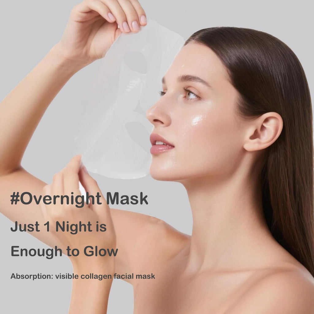 ONMYLOVIN 4 Pack Deep Collagen Overnight Mask,Bio-Collagen Real Deep Mask, Skinqueen Korean Collagen Films Deep Collagen Anti Wrinkle Firming Lifting Face Mask