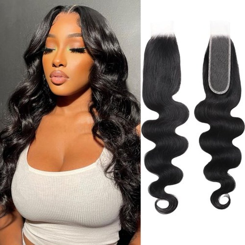 2x6 HD Lace Closure Body Wave Human Hair Transparent 2 by 6 HD Lace Closure 14Inch 100% Brazilian Virgin Unprocessed Middle Part Human Hair Kim K Closure With Baby Hair Natural Color