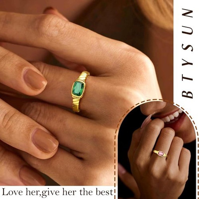 Regine Switzerland Gold Rings for Women - Non-Tarnish Birthstone Adjustable Stackable Ring | Perfect Graduation & Mother's Day Gift