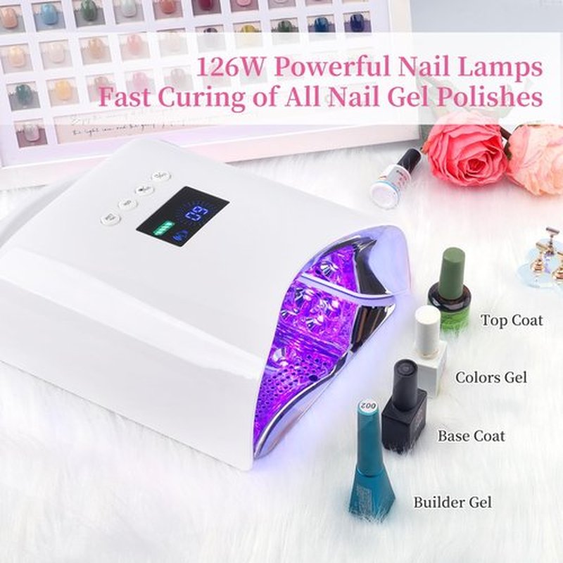 BOMOQING Cordless UV Nail Lamp, 96W Rechargeable UV Light for Gel Nails with Automatic Sensor & 4 Timers, Portable LED Nail Lamp, Professional Nail Dryer for Salon & Home (White)